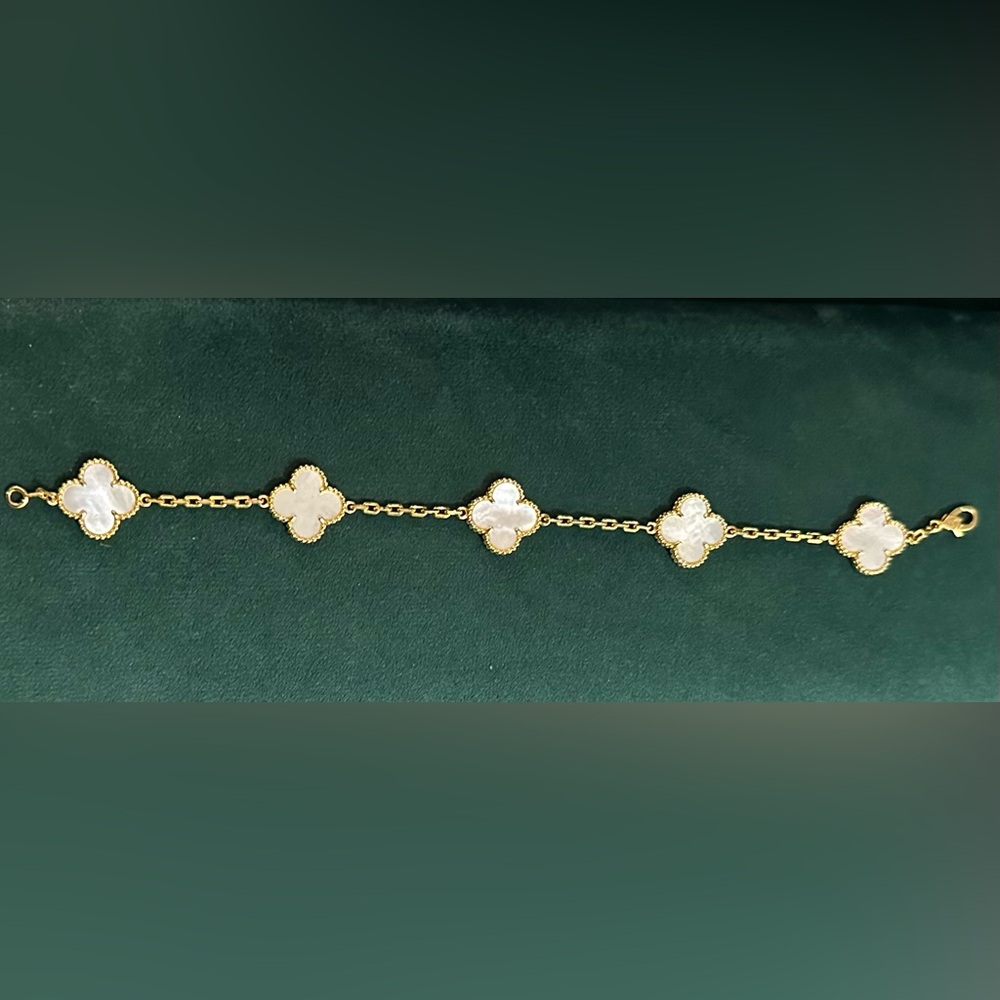 Gold filled and Mother of Pearl Clover Bracelet